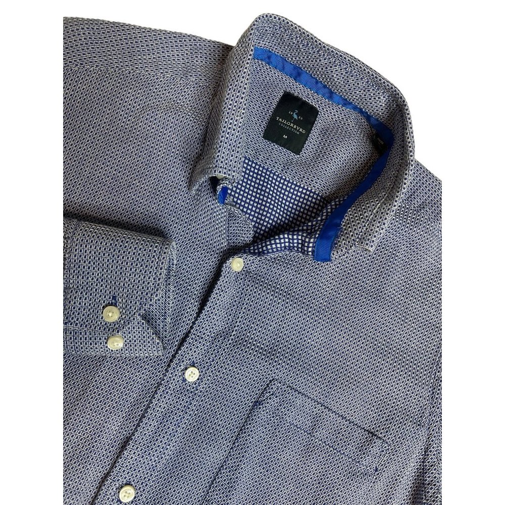 Tailorbyrd Collections Mens Medium Long Sleeve Button Down Shirt Blue Geometric